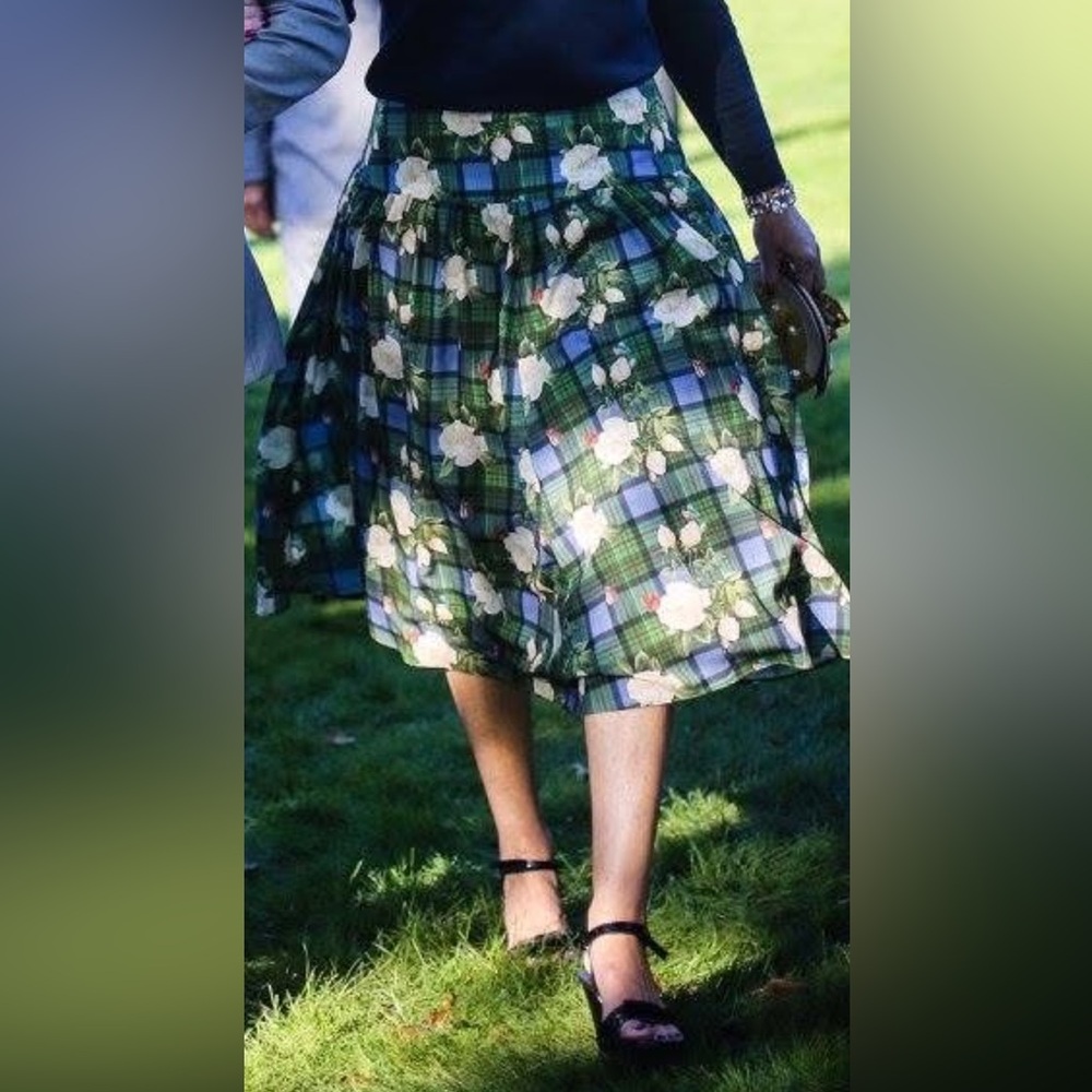 Floral Plaid Skirt, Butterfly and Rose Pattern, Custom Made, Size 12